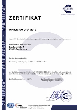 Edenhofer Motorsport – zertifiziert nach DIN EN ISO 9001